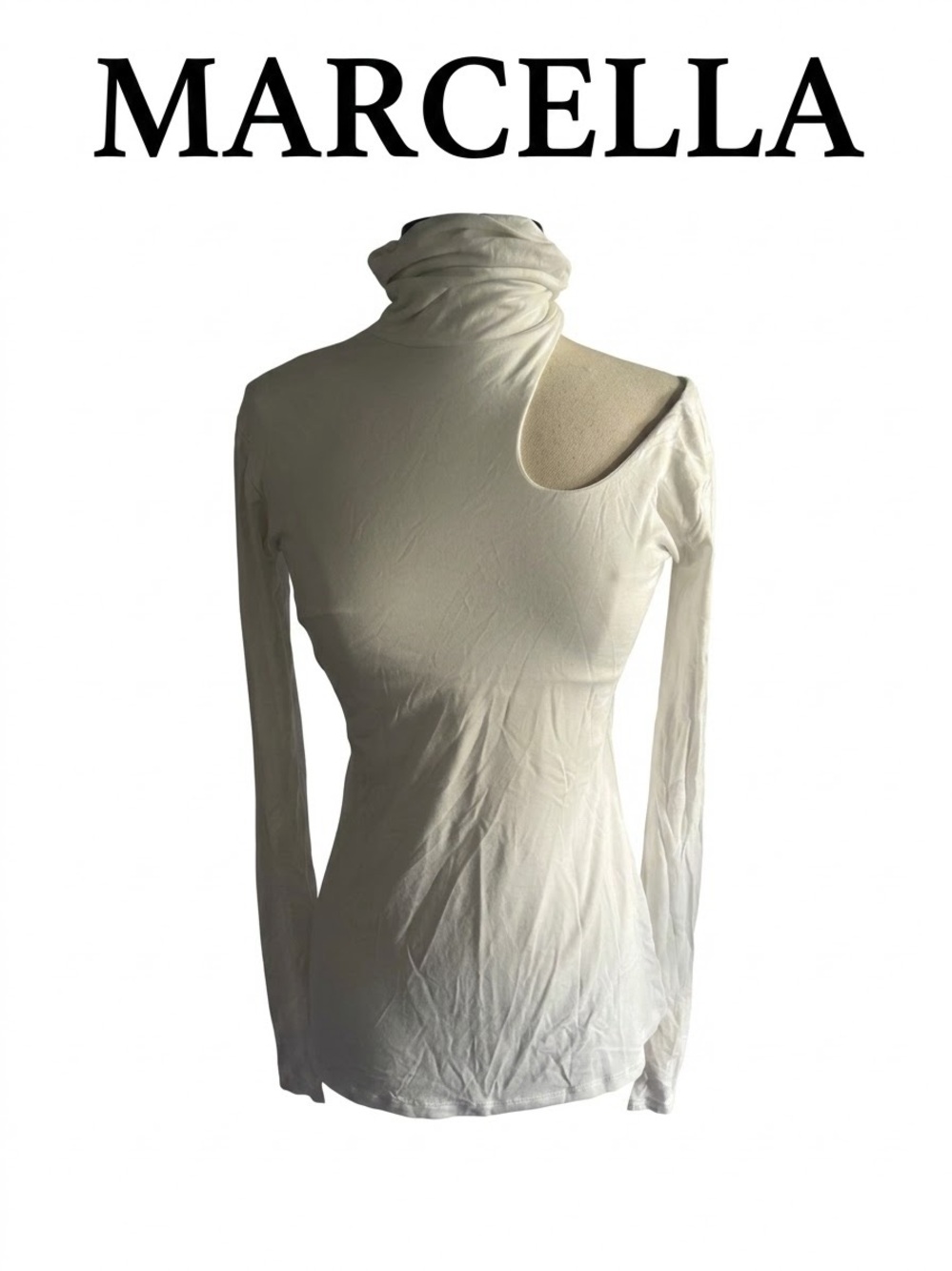 Marcella Allegra Women's Cream Asymmetric Cutout Turtleneck Top Size M 0229